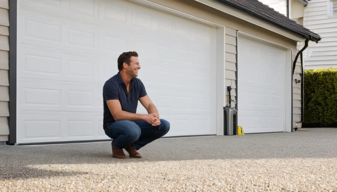 A provider checking garage door tracks for a homeowner in the Chicago area